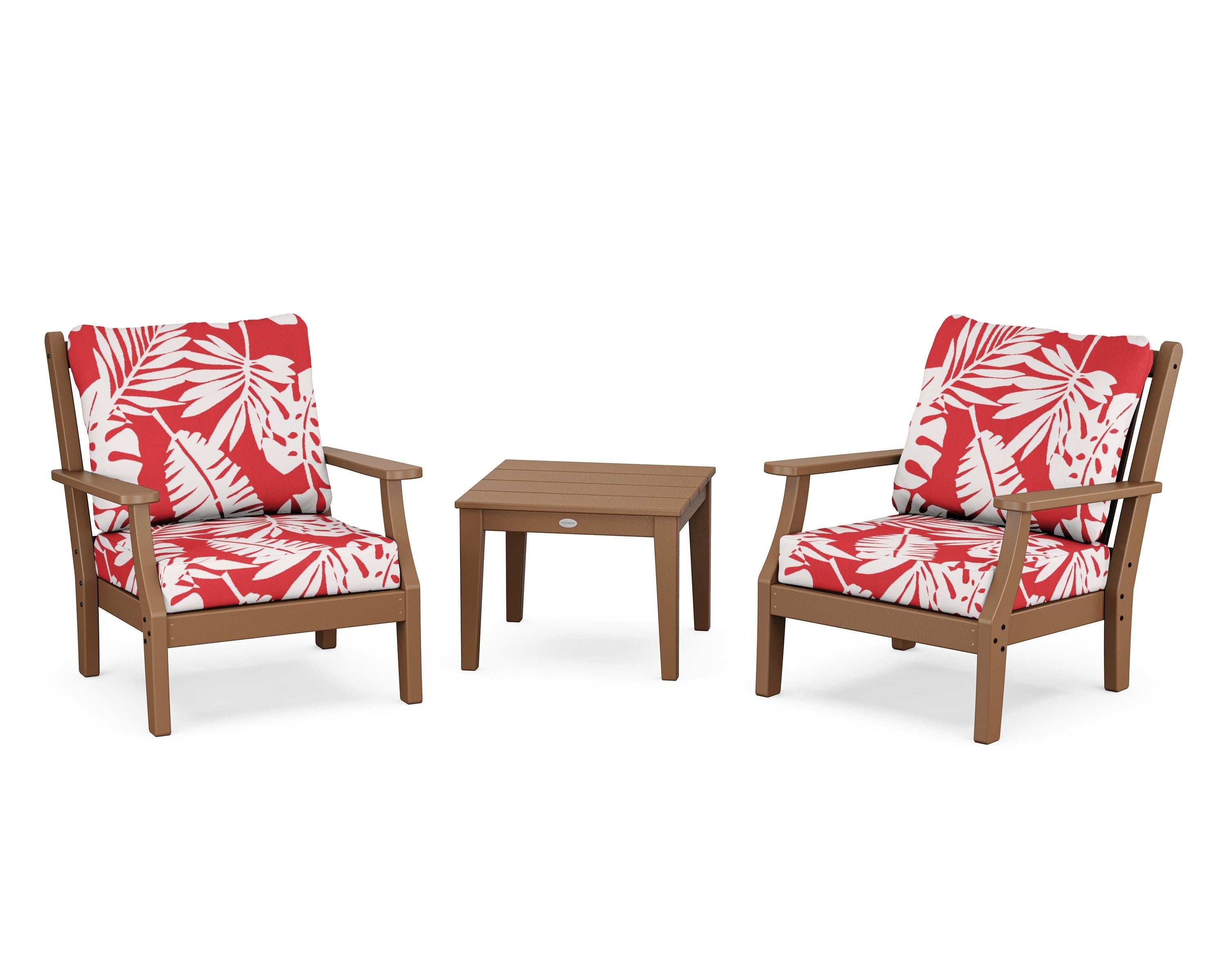 Country Living Wovendale 3-Piece Deep Seating Set in Teak / Leaf Crimson