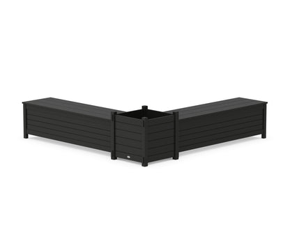 POLYWOOD® 60" Nautical L- Shaped Planter Storage Bench Set- Large in Black
