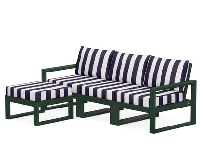 POLYWOOD® EDGE 4-Piece Modular Deep Seating Set with Ottoman in Green / Cabana Stripe Navy