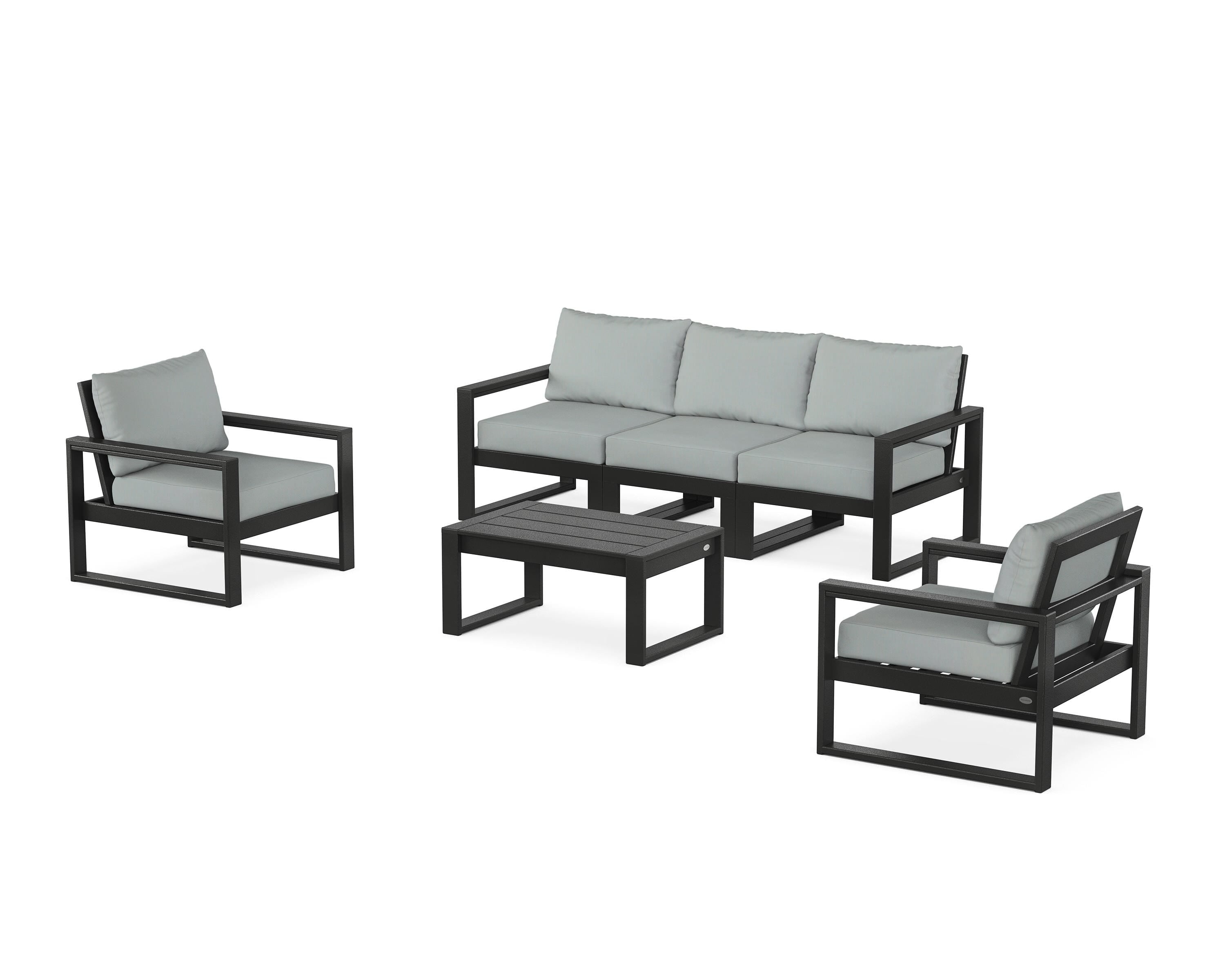 POLYWOOD® EDGE Sectional 4-Piece Deep Seating Set with Sofa in Black / Spa
