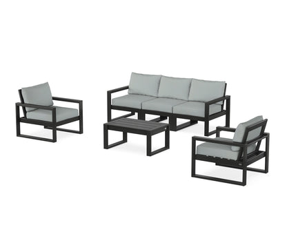 POLYWOOD® EDGE Sectional 4-Piece Deep Seating Set with Sofa in Black / Spa