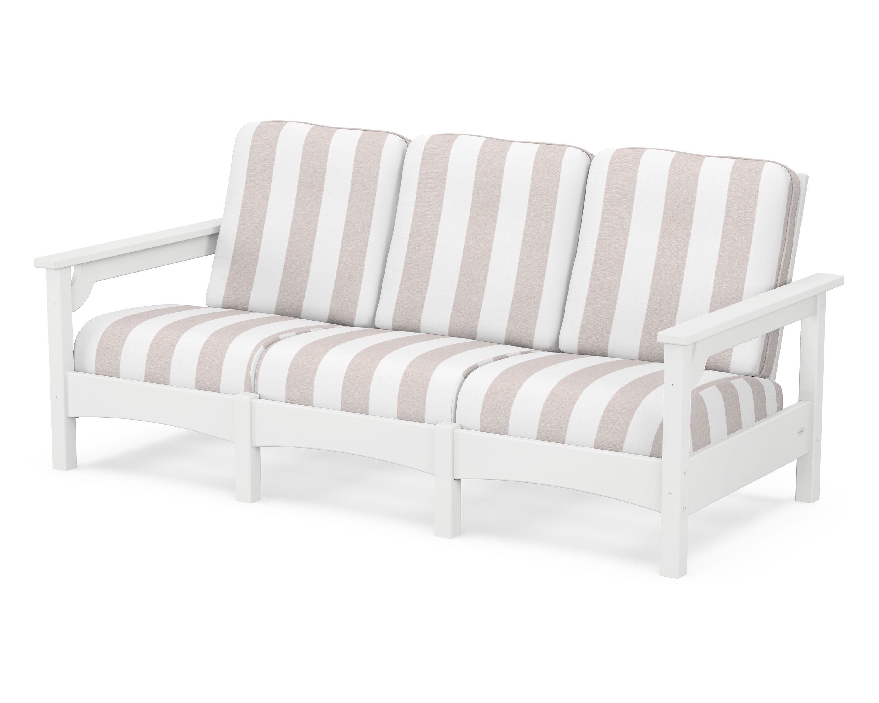 POLYWOOD® Club Sofa in White / Cabana Stripe Dune Burlap