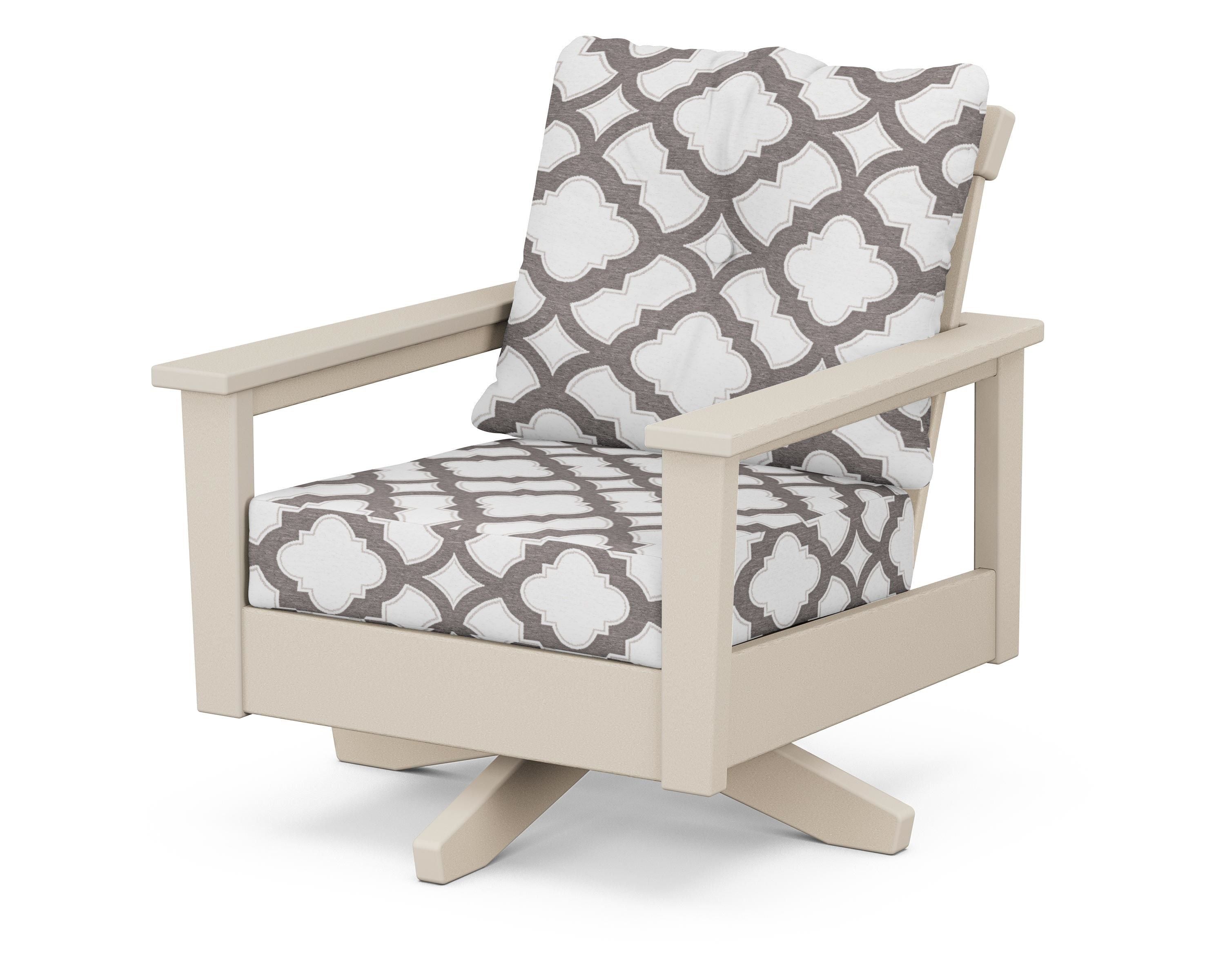 POLYWOOD® Prescott Deep Seating Swivel Chair in Sand / Trellis Grey Mist