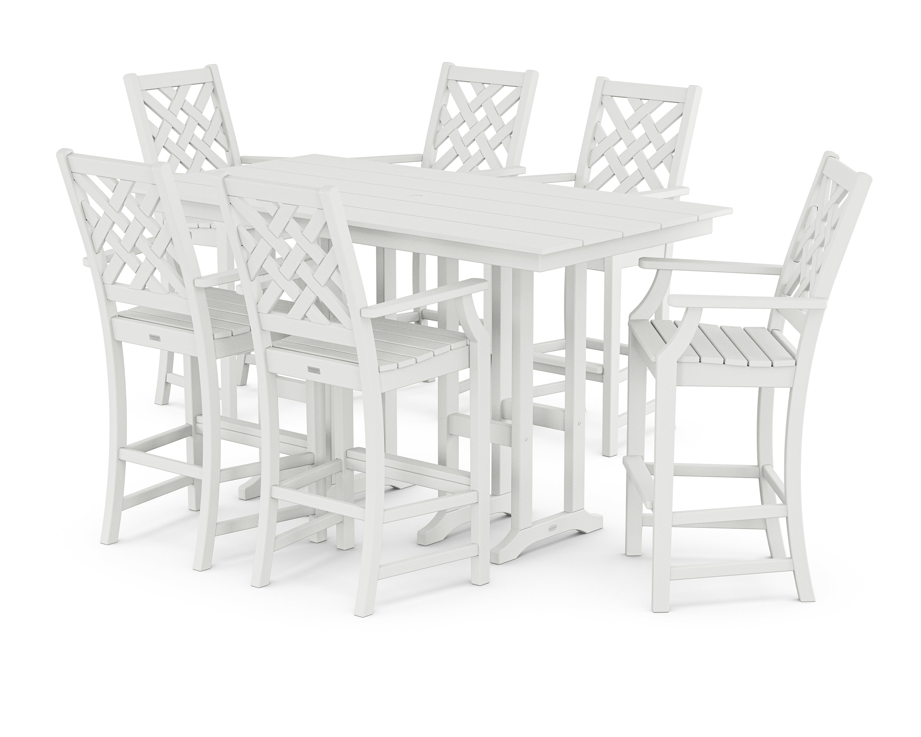 Country Living Wovendale Arm Chair 7-Piece Farmhouse Bar Set in White