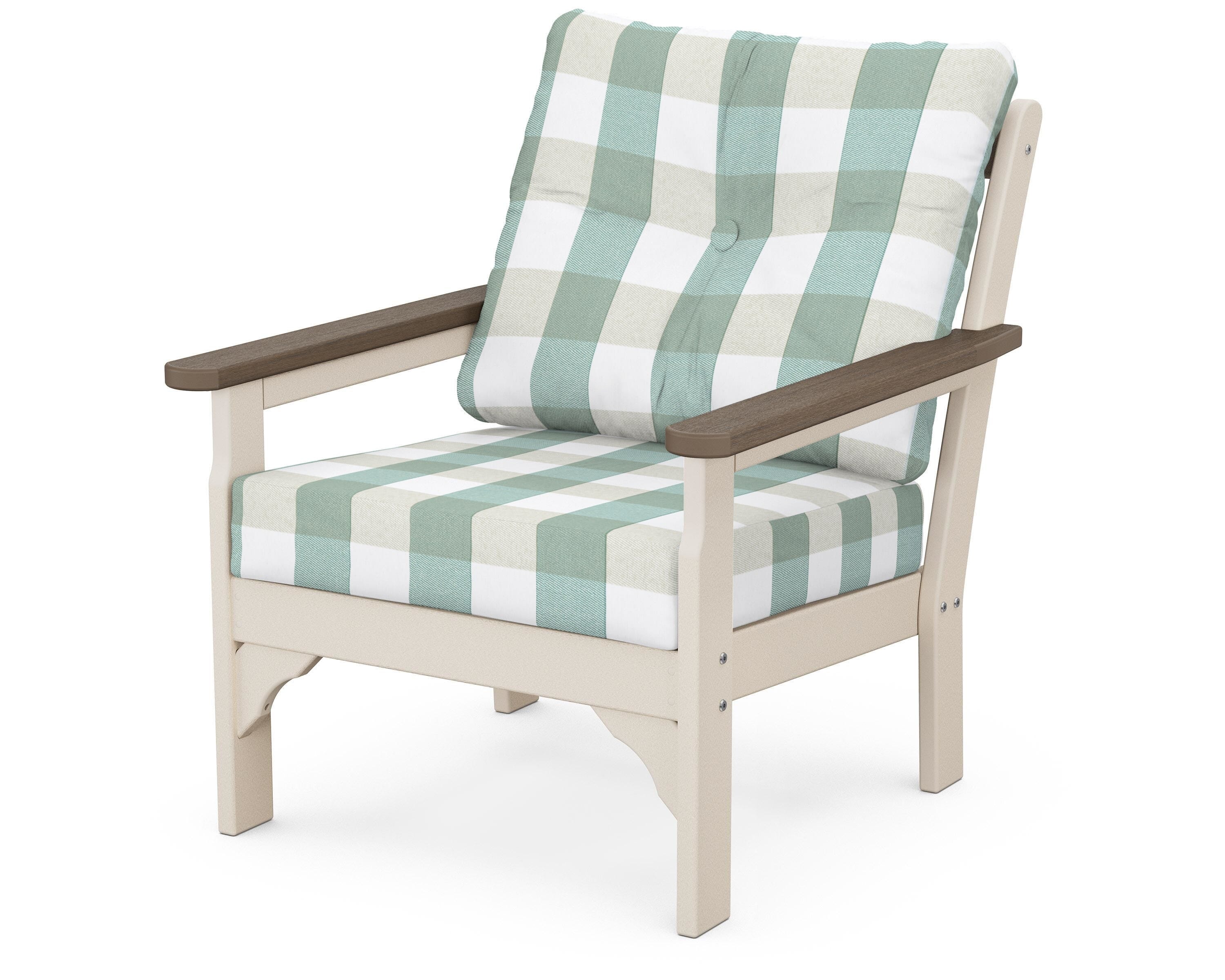 POLYWOOD® Vineyard Deep Seating Chair in Sand / Kona / Buffalo Plaid Glacier Spa