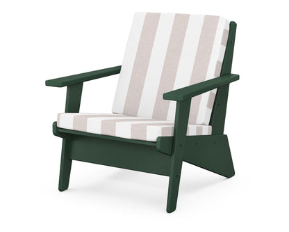 POLYWOOD® Riviera Modern Lounge Chair in Green / Cabana Stripe Dune Burlap
