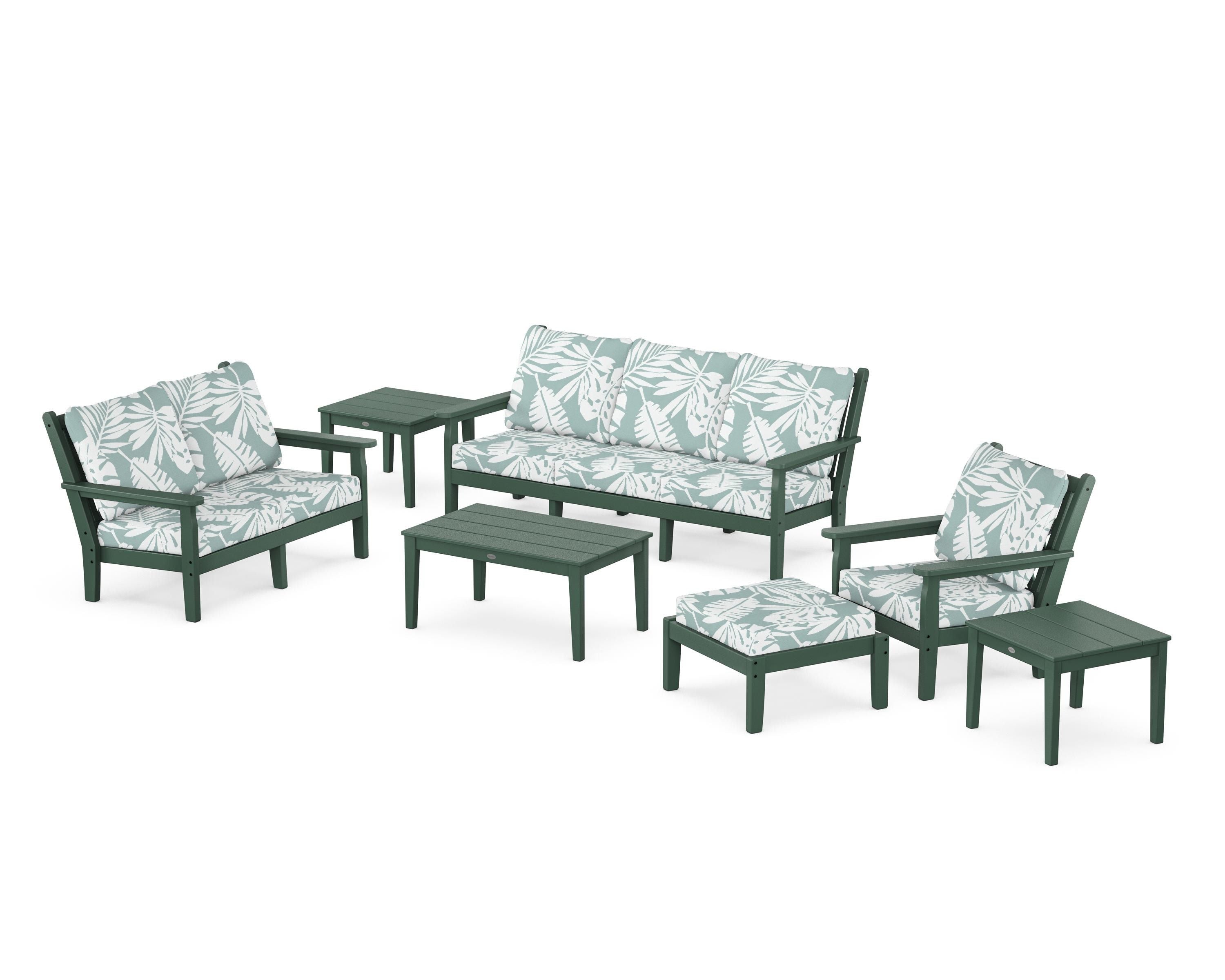 POLYWOOD® Chippendale 7-Piece Deep Seating Set in Green / Leaf Glacier Spa