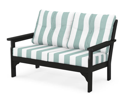 POLYWOOD® Vineyard Deep Seating Loveseat in Black / Cabana Stripe Glacier Spa