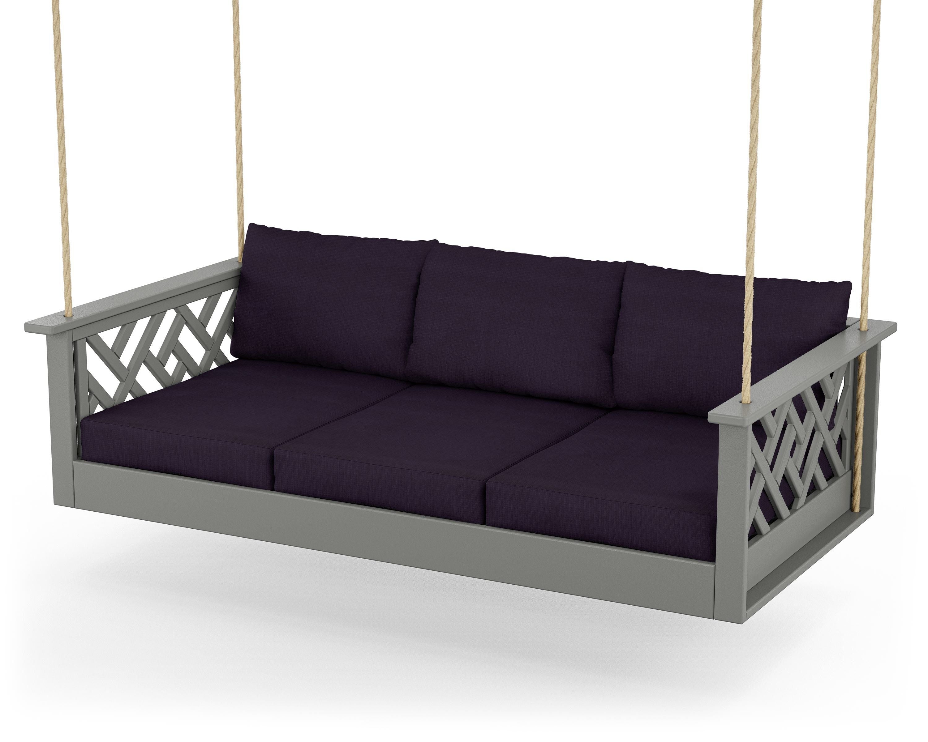 POLYWOOD® Chippendale Daybed Swing in Slate Grey / Navy Linen