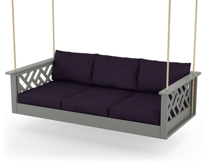 POLYWOOD® Chippendale Daybed Swing in Slate Grey / Navy Linen