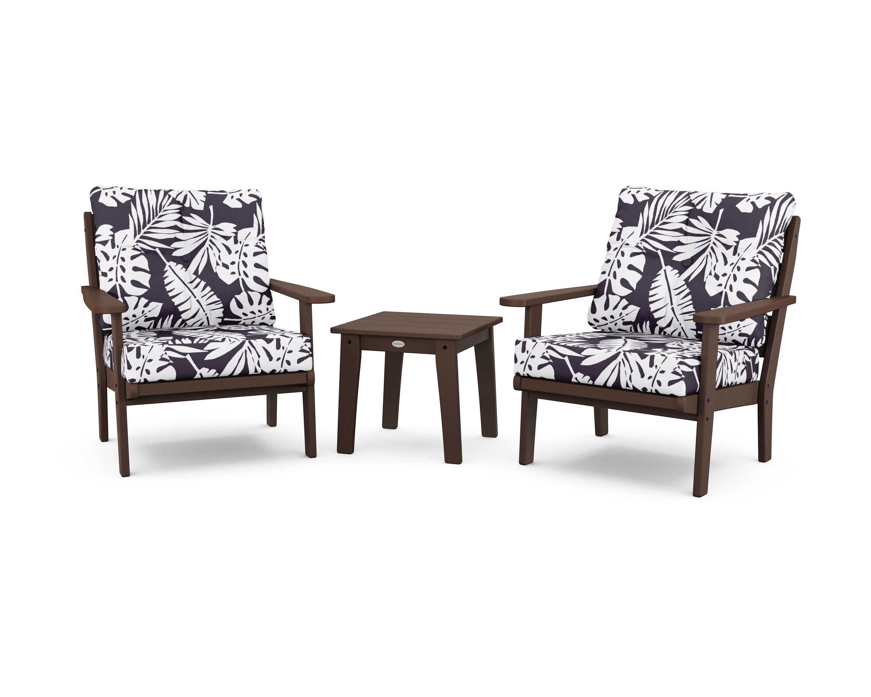 POLYWOOD® Lakeside 3-Piece Deep Seating Chair Set in Mahogany / Leaf Navy