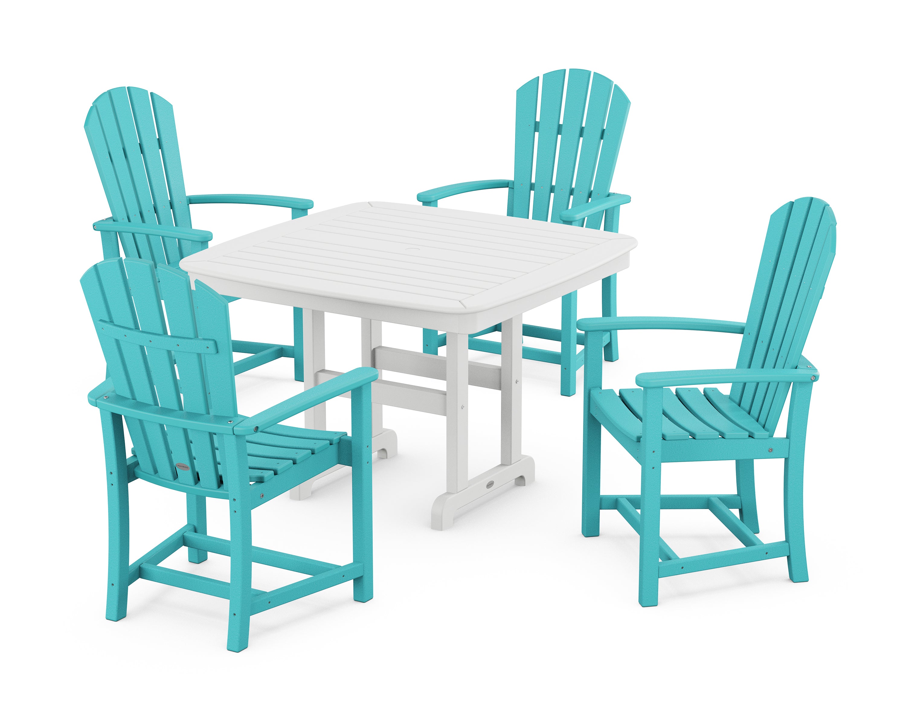 POLYWOOD® Palm Coast 5-Piece Dining Set with Trestle Legs in Aruba / White