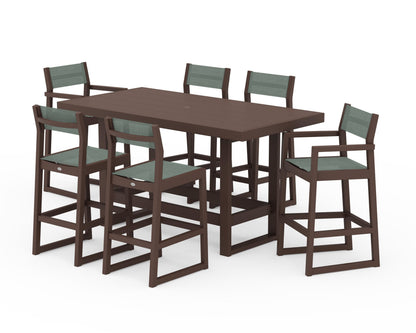 POLYWOOD® EDGE Sling 7-Piece Bar Table Set in Mahogany / Dupioni Sea Mist Sling