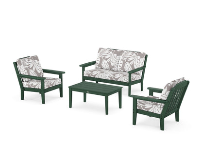 Country Living Cottage 4-Piece Deep Seating Set with Loveseat in Green / Leaf Grey Mist