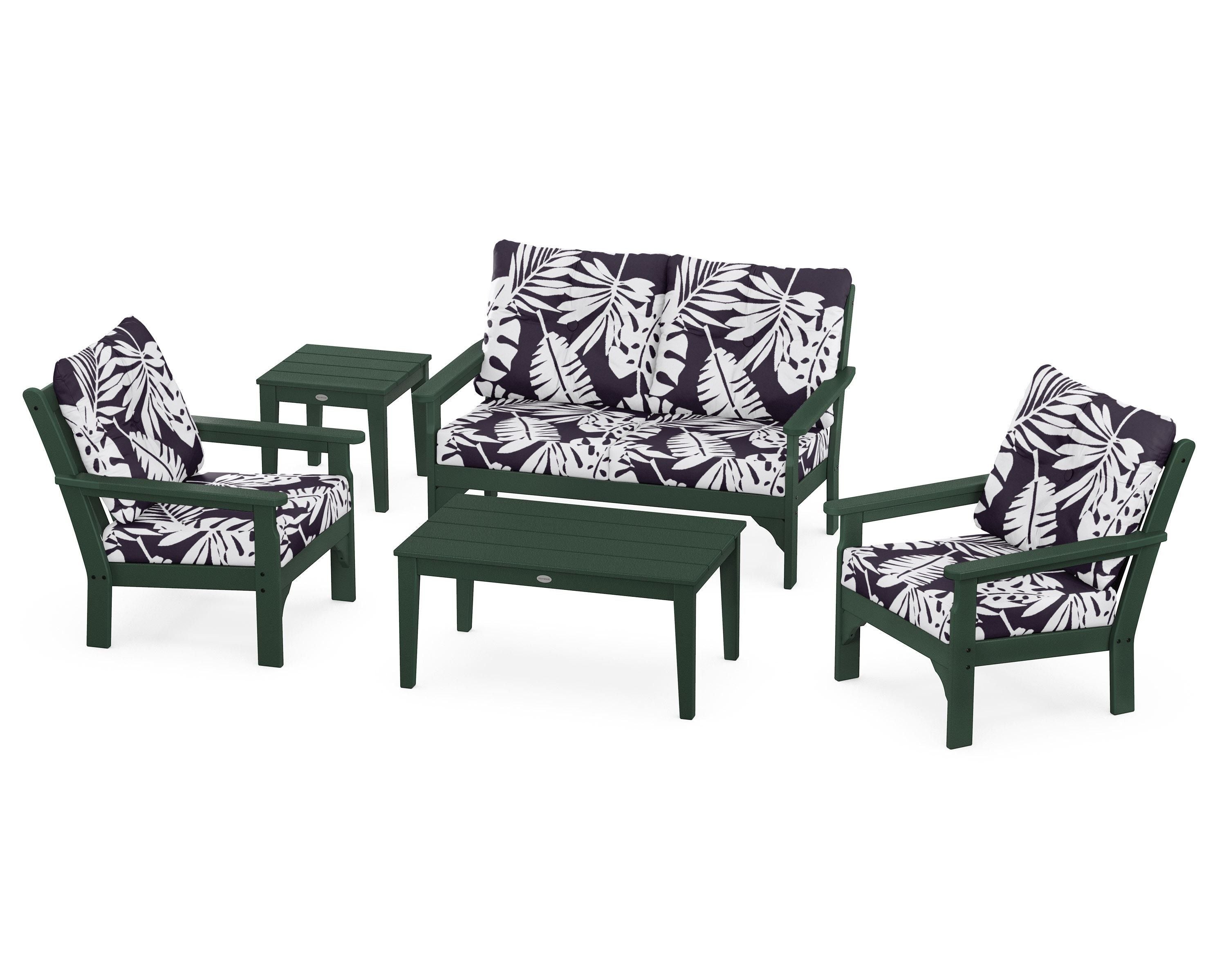 POLYWOOD® Vineyard 5-Piece Deep Seating Set in Green / Leaf Navy