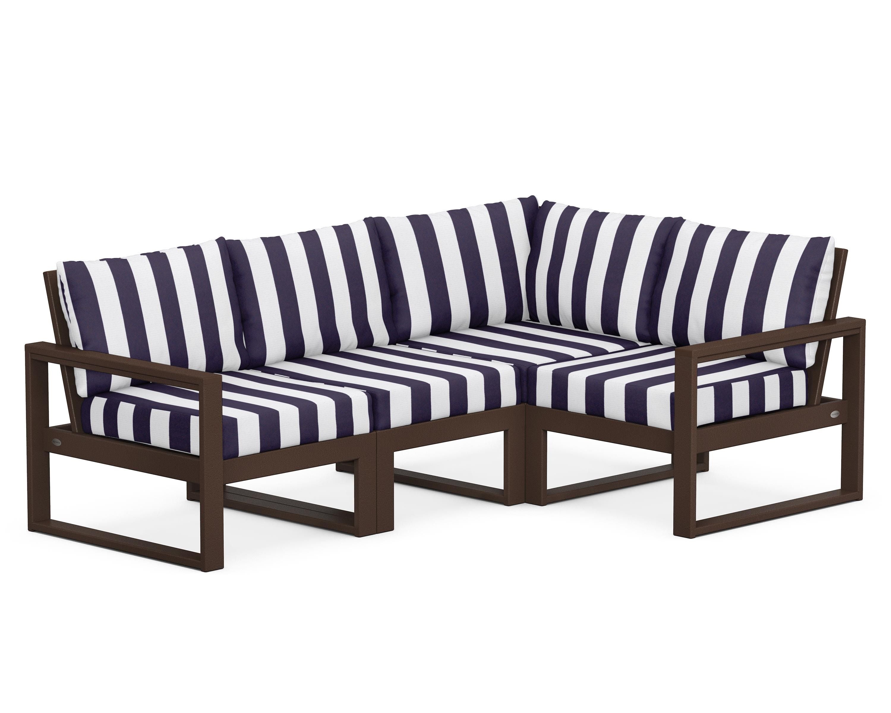 POLYWOOD® EDGE 4-Piece Modular Deep Seating Set in Mahogany / Cabana Stripe Navy