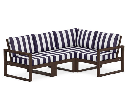 POLYWOOD® EDGE 4-Piece Modular Deep Seating Set in Mahogany / Cabana Stripe Navy
