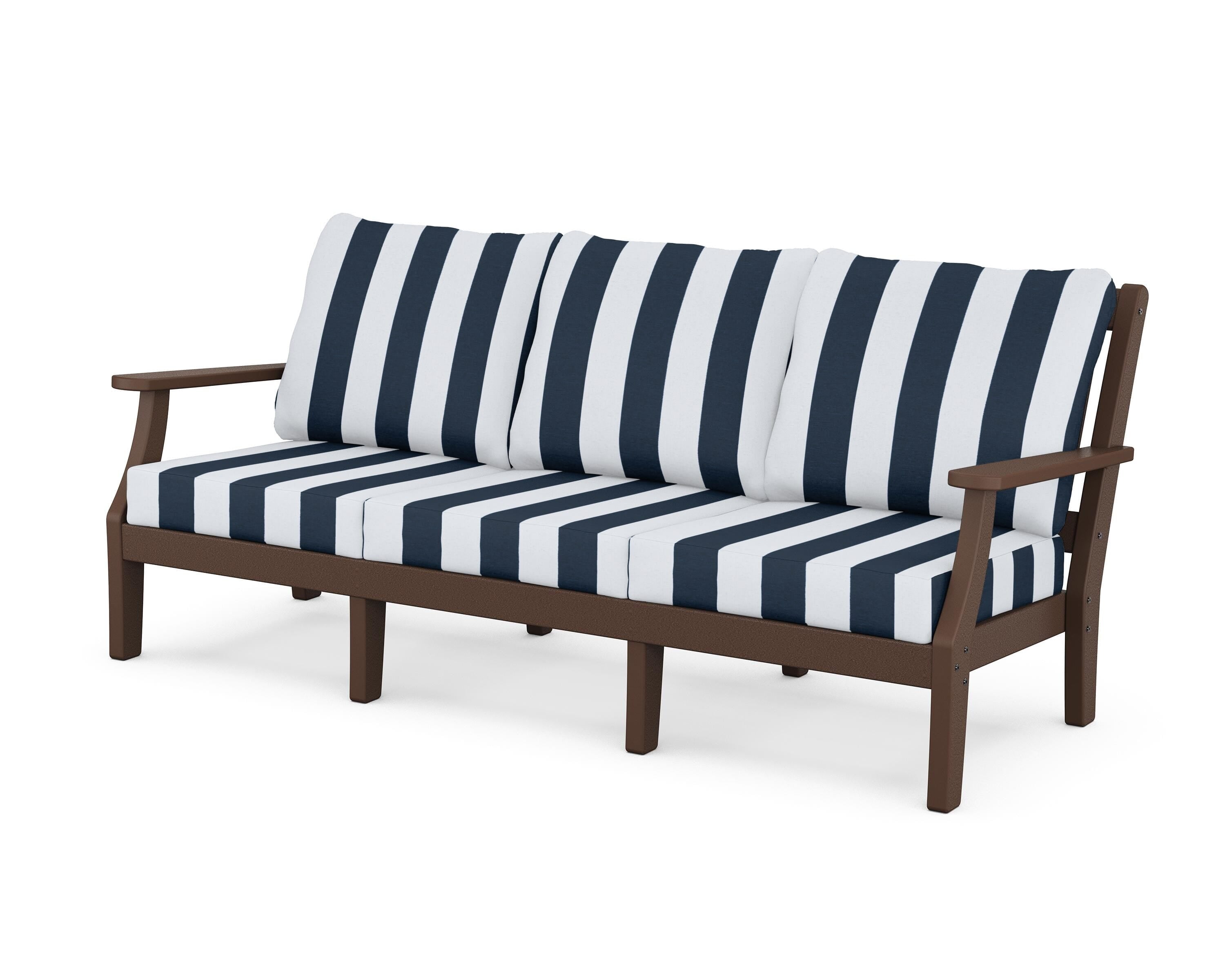 Martha Stewart by POLYWOOD® Chinoiserie Deep Seating Sofa in Mahogany / Cabana Stripe Marine Indigo