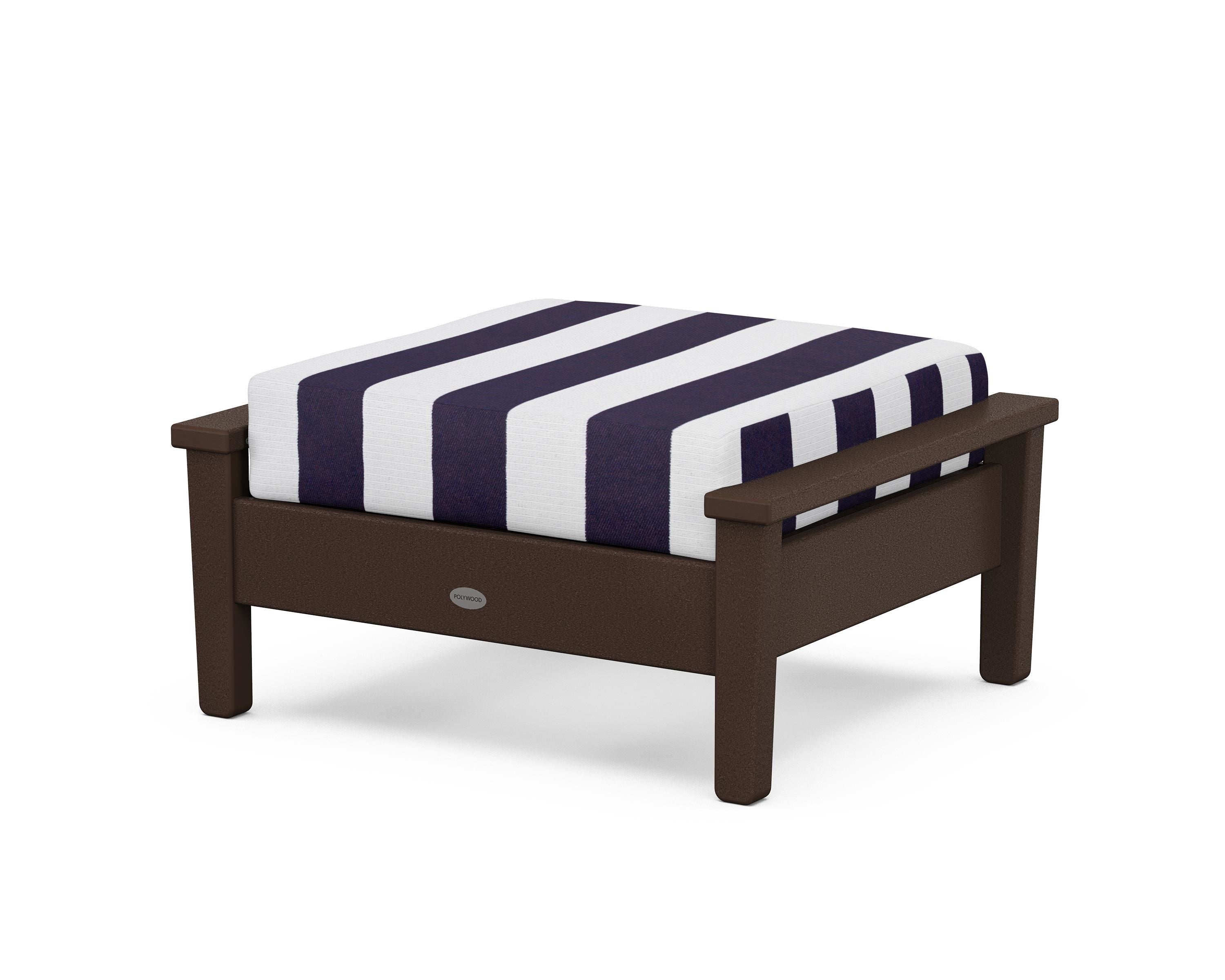 POLYWOOD® Prescott Deep Seating Ottoman in Mahogany / Cabana Stripe Navy