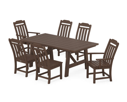Country Living Cottage 7-Piece Rustic Farmhouse Dining Set in Mahogany