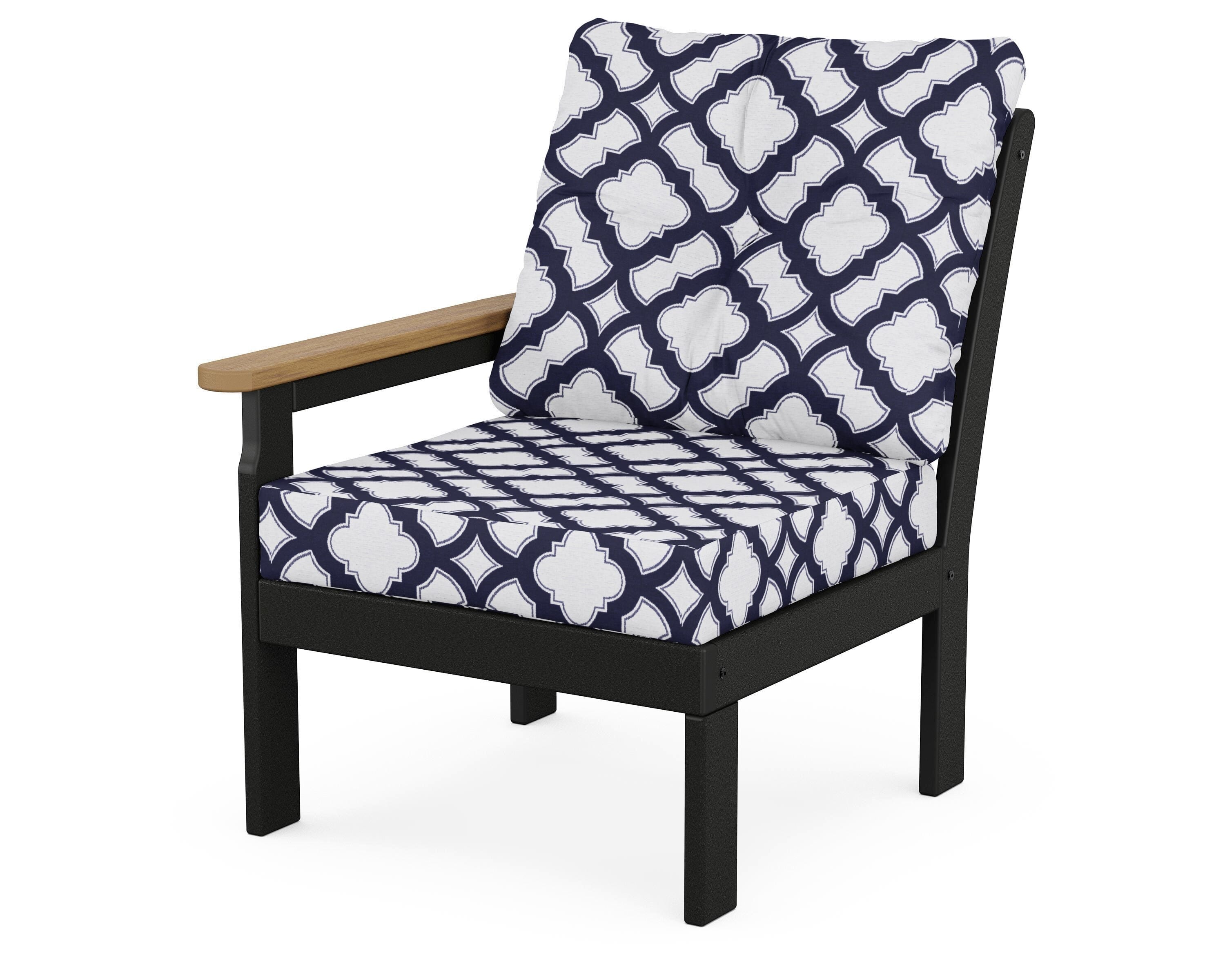 POLYWOOD® Vineyard Modular Left Arm Chair in Black / Natural / Trellis Navy