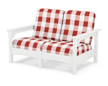 POLYWOOD® Club Loveseat in White / Buffalo Plaid Crimson