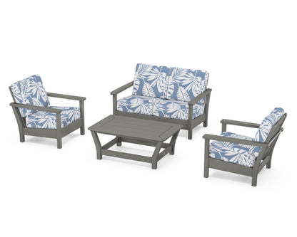 POLYWOOD® Harbour 4-Piece Deep Seating Set in Slate Grey / Leaf Sky Blue