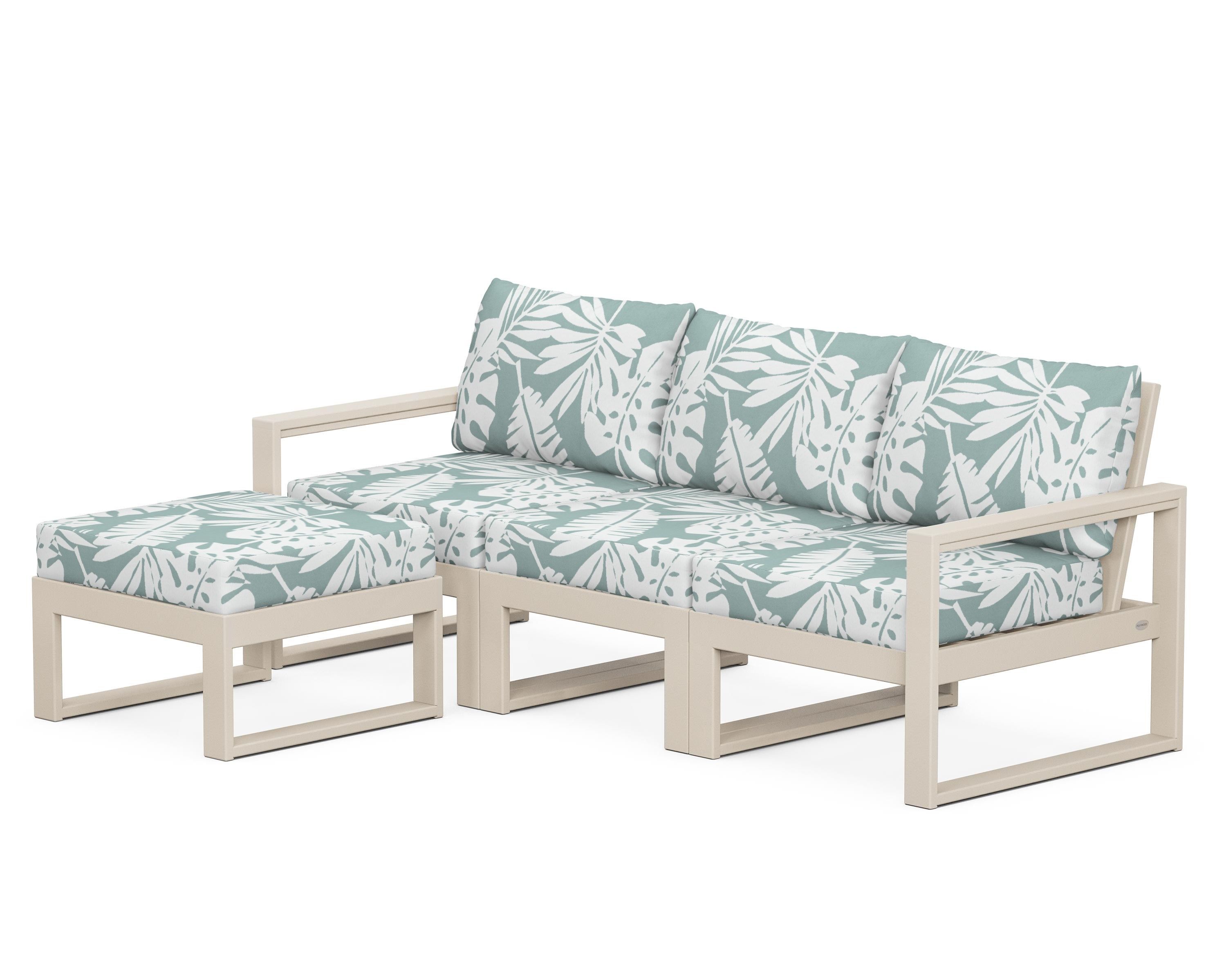 POLYWOOD® EDGE 4-Piece Modular Deep Seating Set with Ottoman in Sand / Leaf Glacier Spa