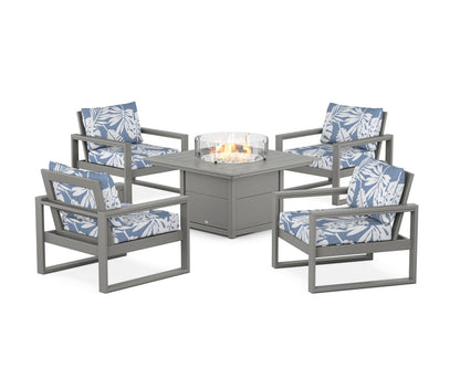 POLYWOOD® EDGE Sectional 5-Piece Deep Seating Set with Fire Pit Table in Slate Grey / Leaf Sky Blue