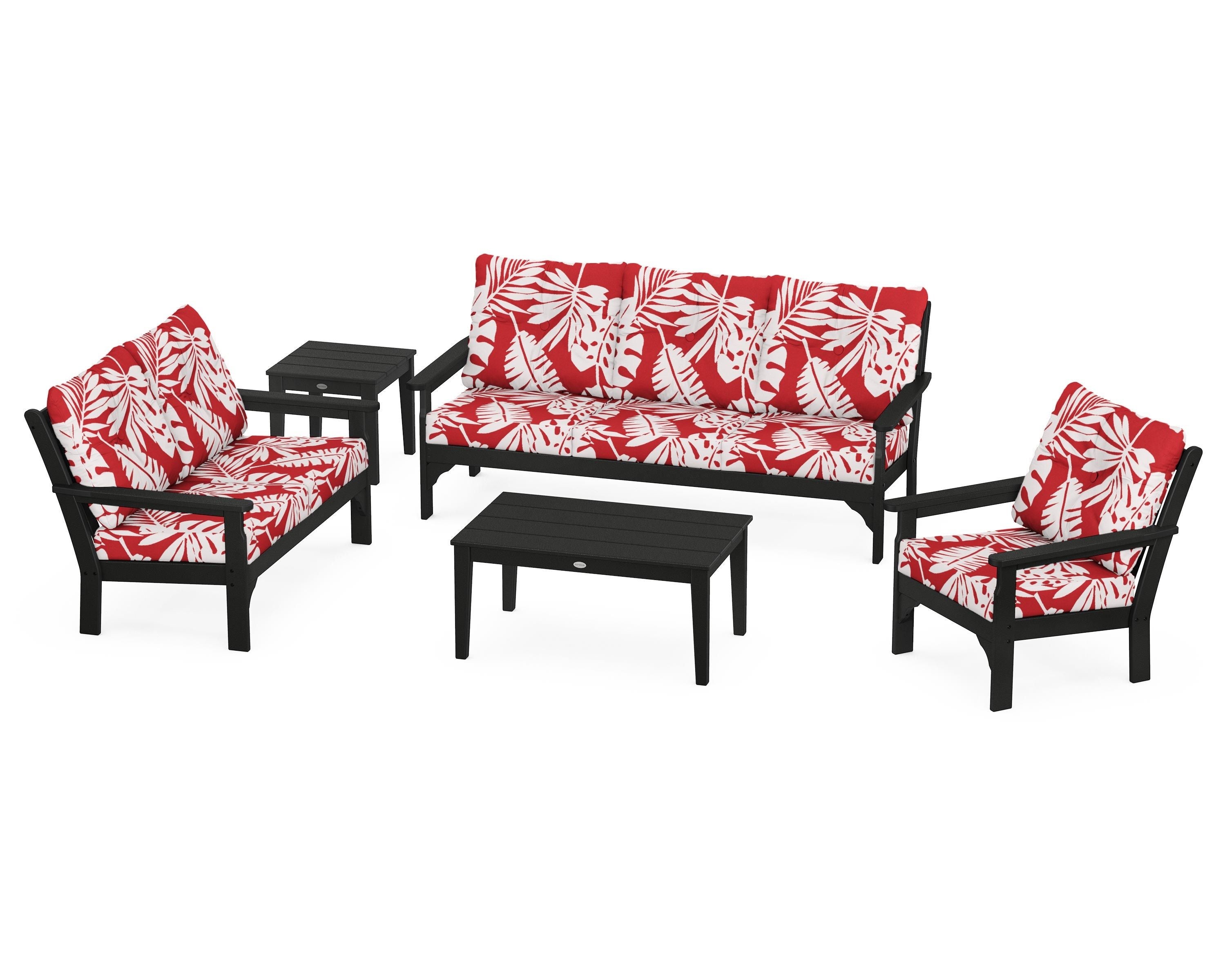 POLYWOOD® Vineyard 5 Piece Deep Seating Set in Black / Leaf Crimson