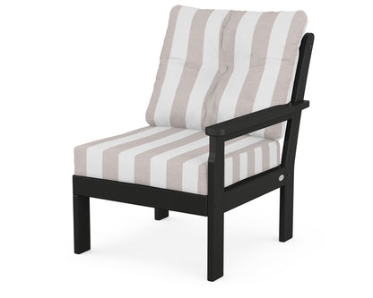 POLYWOOD® Vineyard Modular Right Arm Chair in Black / Cabana Stripe Dune Burlap