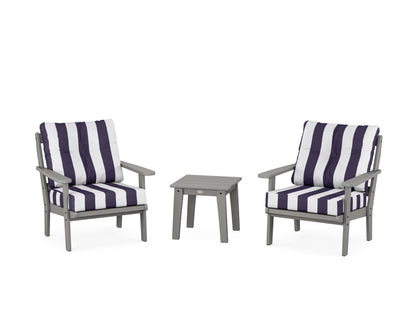 POLYWOOD® Mission 3-Piece Deep Seating Set in Slate Grey / Cabana Stripe Navy