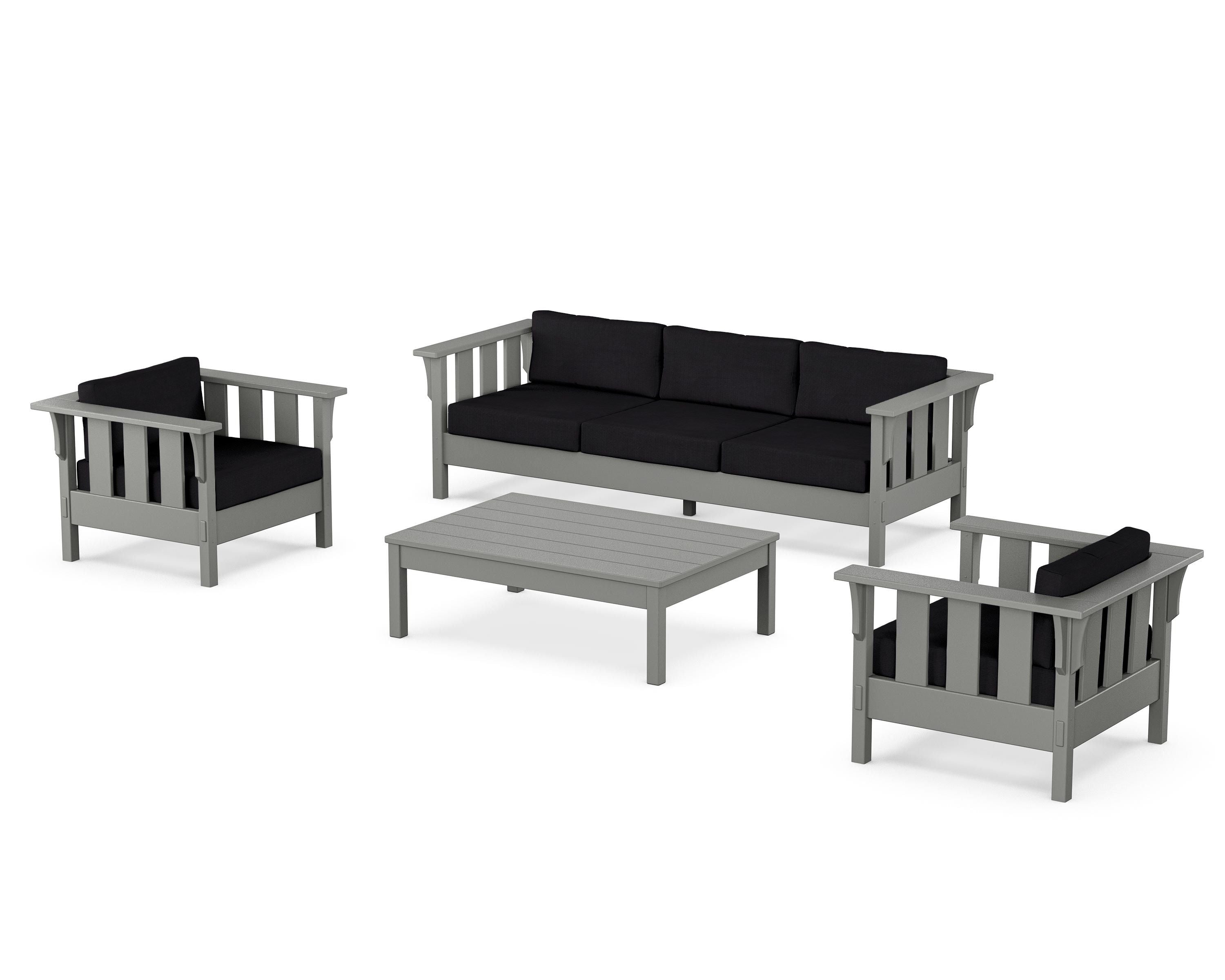 Martha Stewart by POLYWOOD® Acadia 4-Piece Deep Seating Set with Sofa in Slate Grey / Midnight Linen