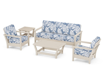 POLYWOOD® Harbour 5-Piece Deep Seating Set in Sand / Leaf Sky Blue