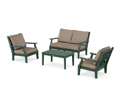 Country Living Wovendale 4-Piece Deep Seating Set with Loveseat in Green / Spiced Burlap