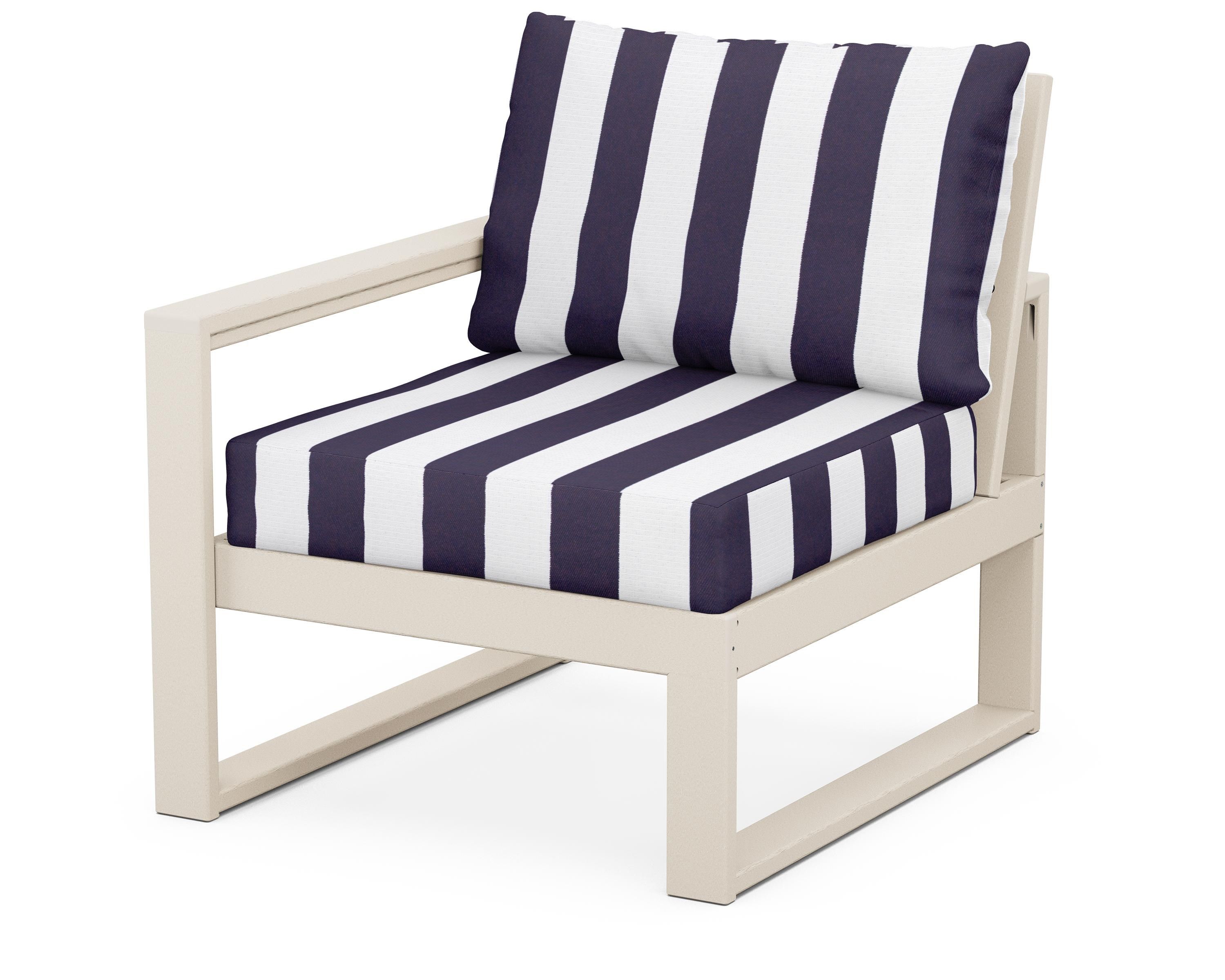 POLYWOOD® EDGE Modular Left Arm Chair in Sand / Cabana Stripe Navy