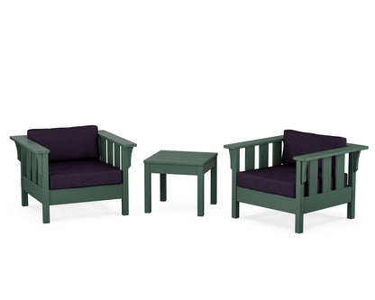 Martha Stewart by POLYWOOD® Acadia 3-Piece Deep Seating Set in Green / Navy Linen