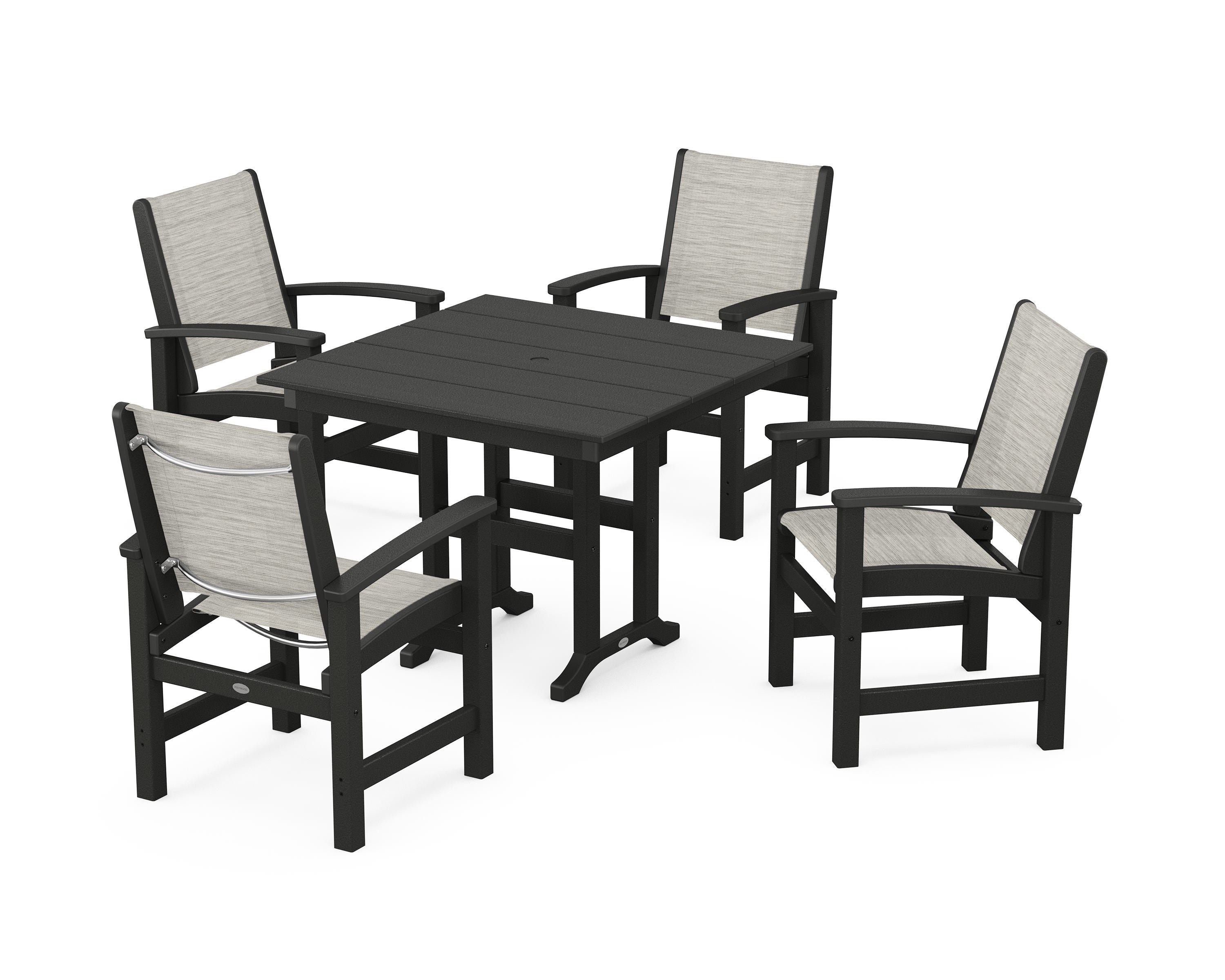 POLYWOOD® Coastal 5-Piece Farmhouse Dining Set in Black / Birch Sling