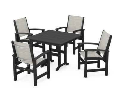POLYWOOD® Coastal 5-Piece Farmhouse Dining Set in Black / Birch Sling
