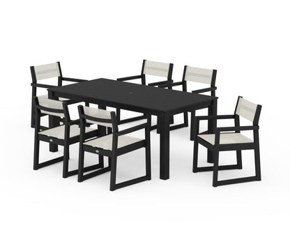 POLYWOOD® EDGE Sling Arm Chair 7-Piece Parsons Dining Set in Black / Parchment Sling
