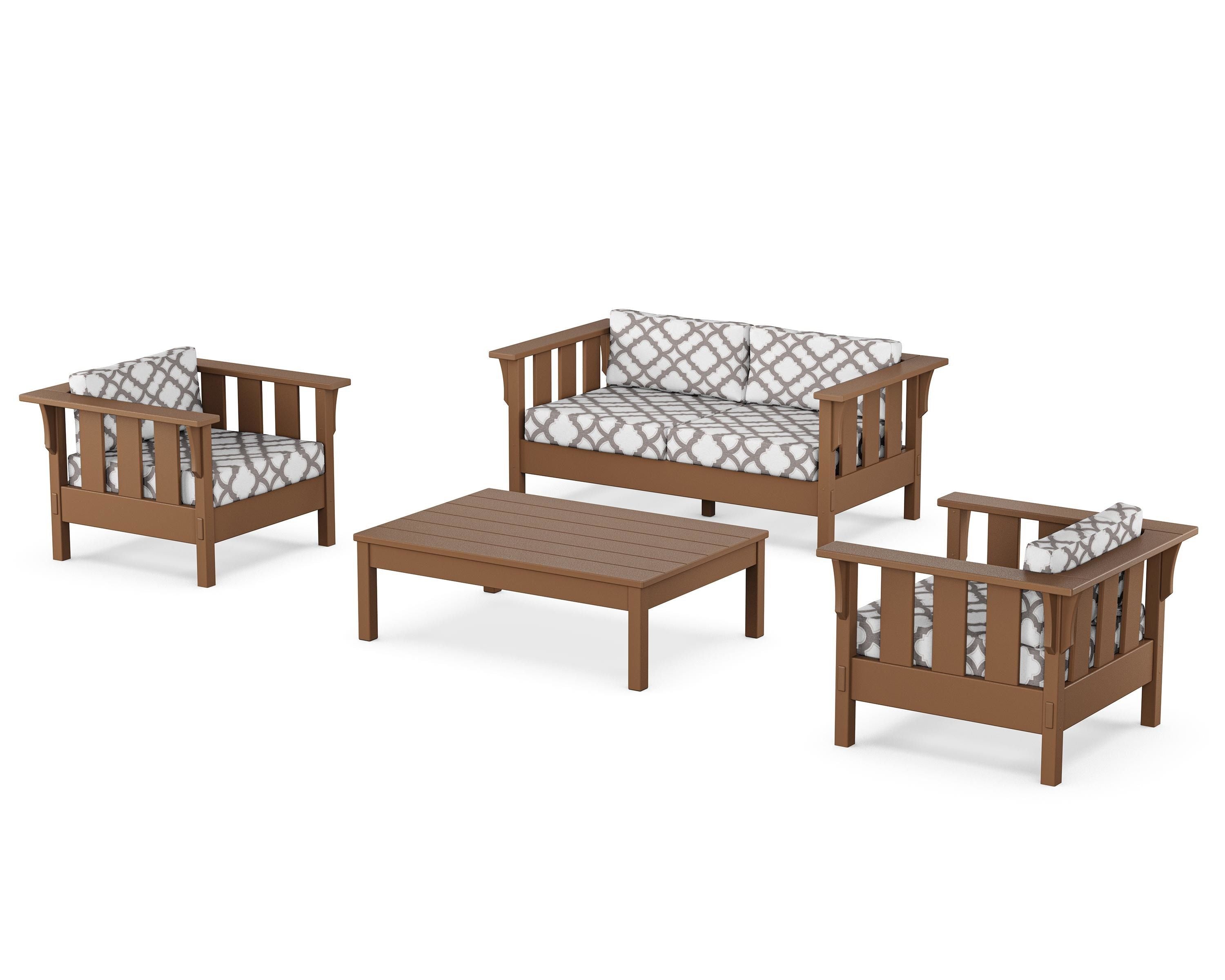 Martha Stewart by POLYWOOD® Acadia 4-Piece Deep Seating Set with Loveseat in Teak / Trellis Grey Mist