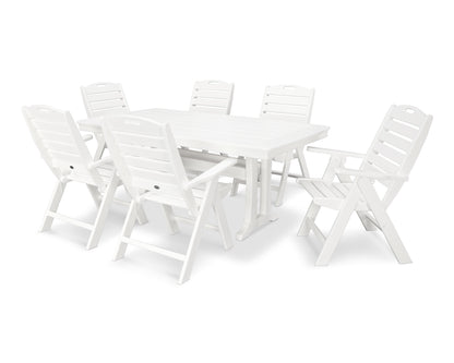 POLYWOOD® Nautical Folding Highback Chair 7-Piece Dining Set with Trestle Legs in White