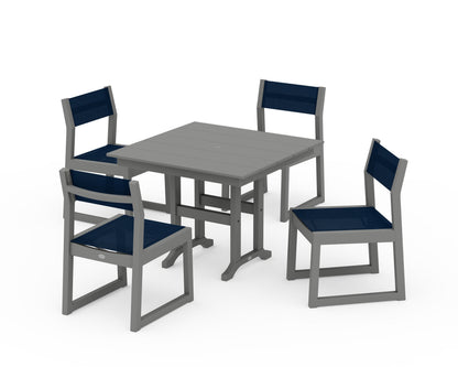 POLYWOOD® EDGE Sling Side Chair 5-Piece Farmhouse Dining Set in Slate Grey / Navy Blue Sling