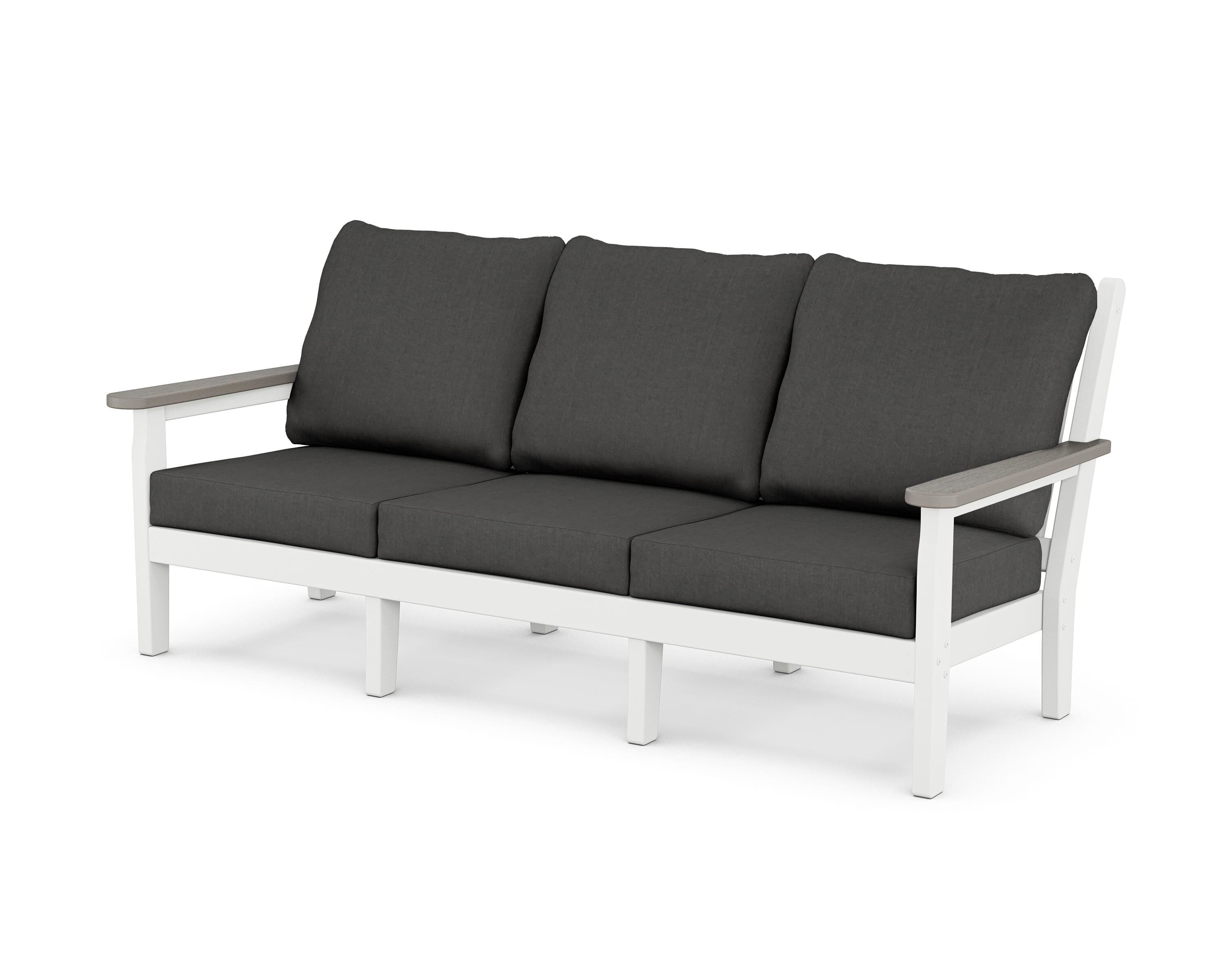 POLYWOOD® Chippendale Deep Seating Sofa in White / Driftwood / Spectrum Carbon