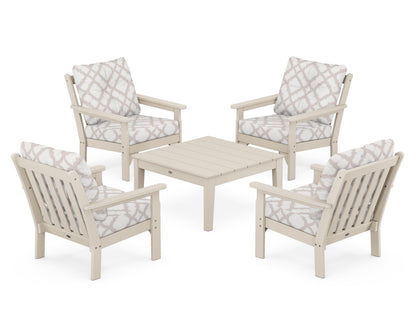 POLYWOOD® Vineyard 5-Piece Deep Seating Conversation Set in Sand / Trellis Dune Burlap