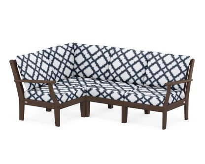 POLYWOOD® Braxton Modular 4-Piece Deep Seating Set in Mahogany / Trellis Marine Indigo
