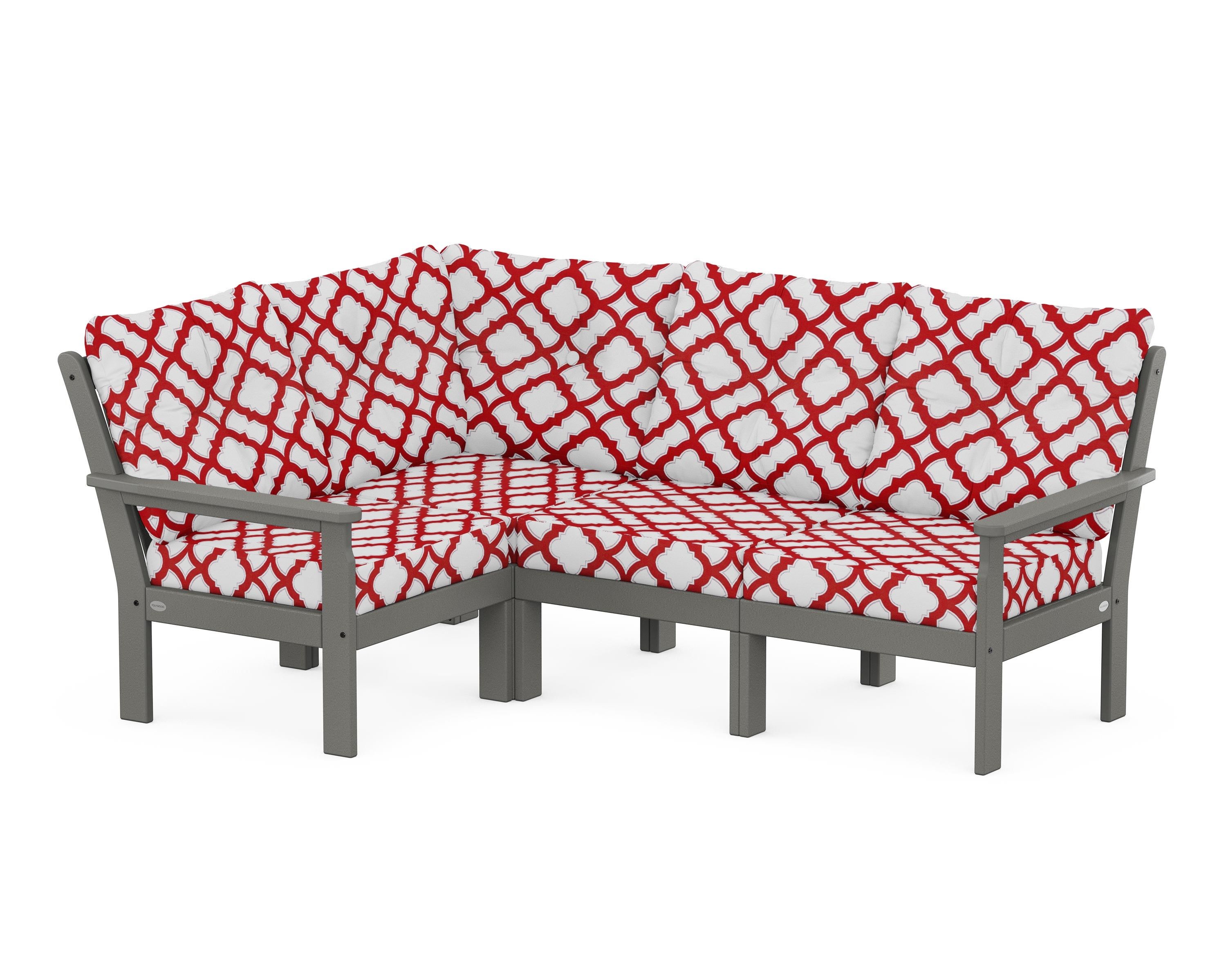 POLYWOOD® Vineyard 4-Piece Sectional in Slate Grey / Trellis Crimson