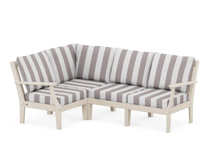 POLYWOOD® Braxton Modular 4-Piece Deep Seating Set in Sand / Cabana Stripe Grey Mist