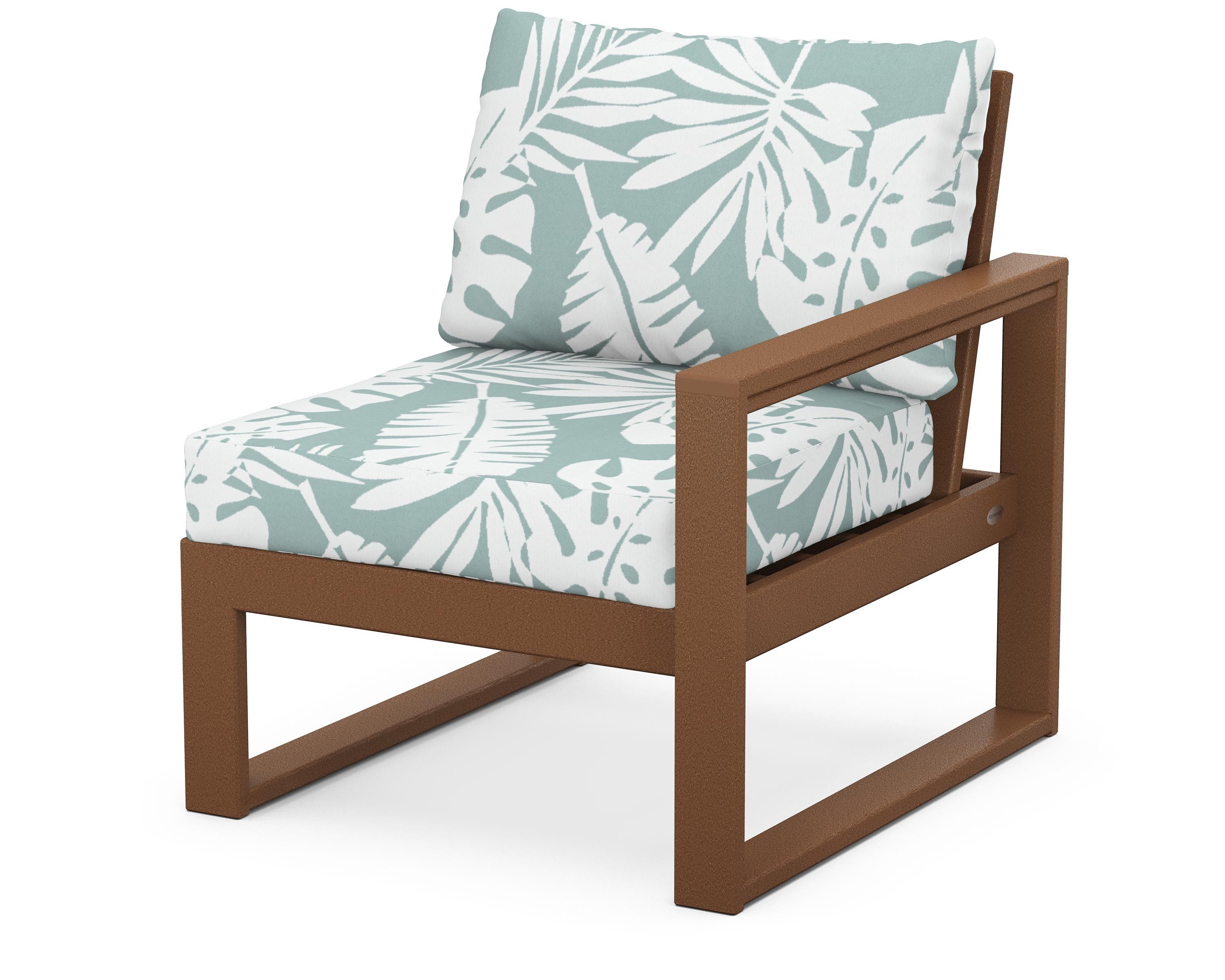 POLYWOOD® EDGE Modular Right Arm Chair in Teak / Leaf Glacier Spa