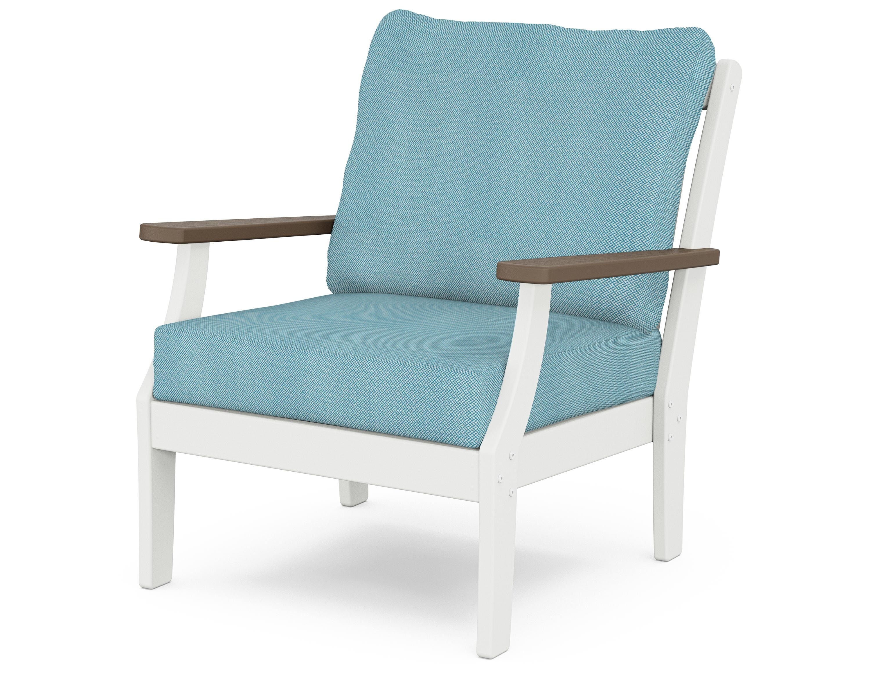 POLYWOOD® Braxton Deep Seating Chair in White / Kona / Lattice Sky Blue